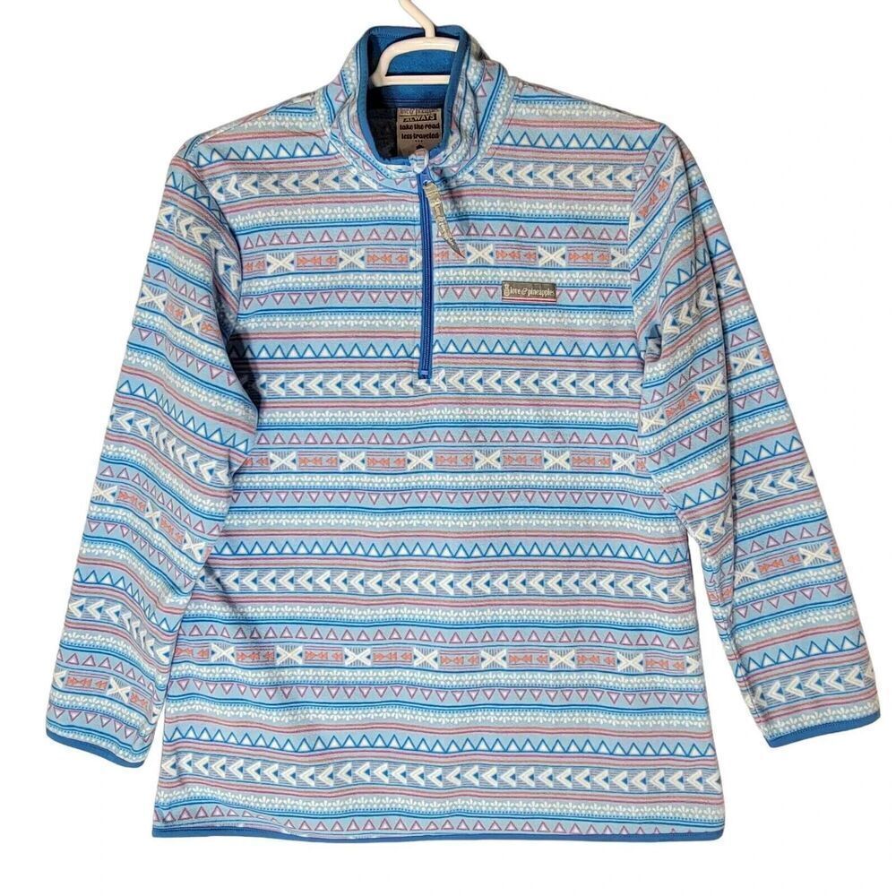 Love and Pineapples Quarter Zip Fleece Jacket Womens Size L Blue